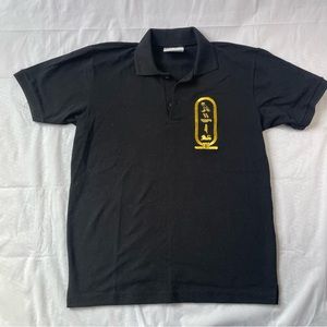 Black 100% Egyptian Cotton~ Carla Craft~ Sz M Hieroglyphics Polo Shirt Short Slv